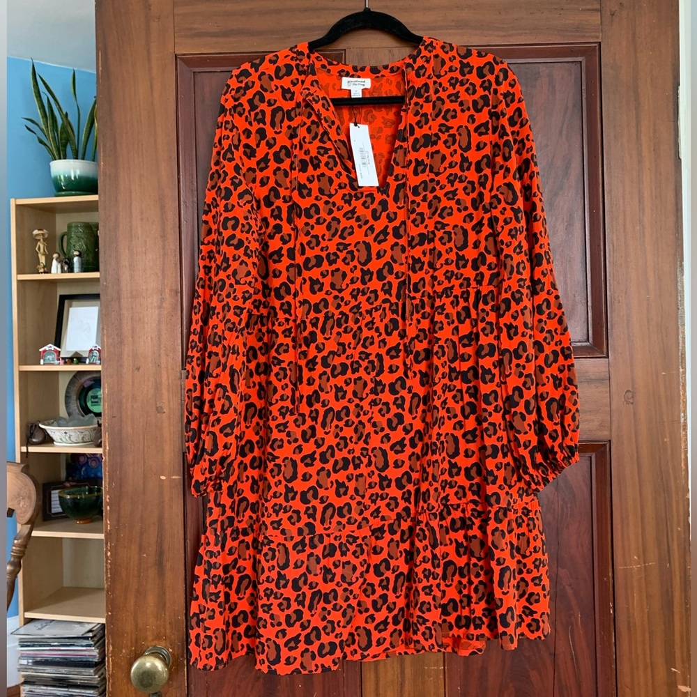 Grace Atwood The Drop Loose Fit Fiery Orange Animal Print Tiered Dress